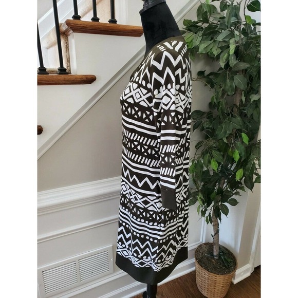 Jones NewYork Women's Green & White Rayon V-Neck Long Sleeve Knee Length Dress M - Picture 6 of 12